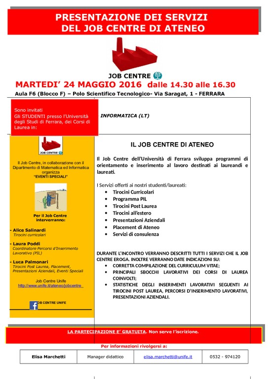 Locandina Job Centre 24 Maggio 2016