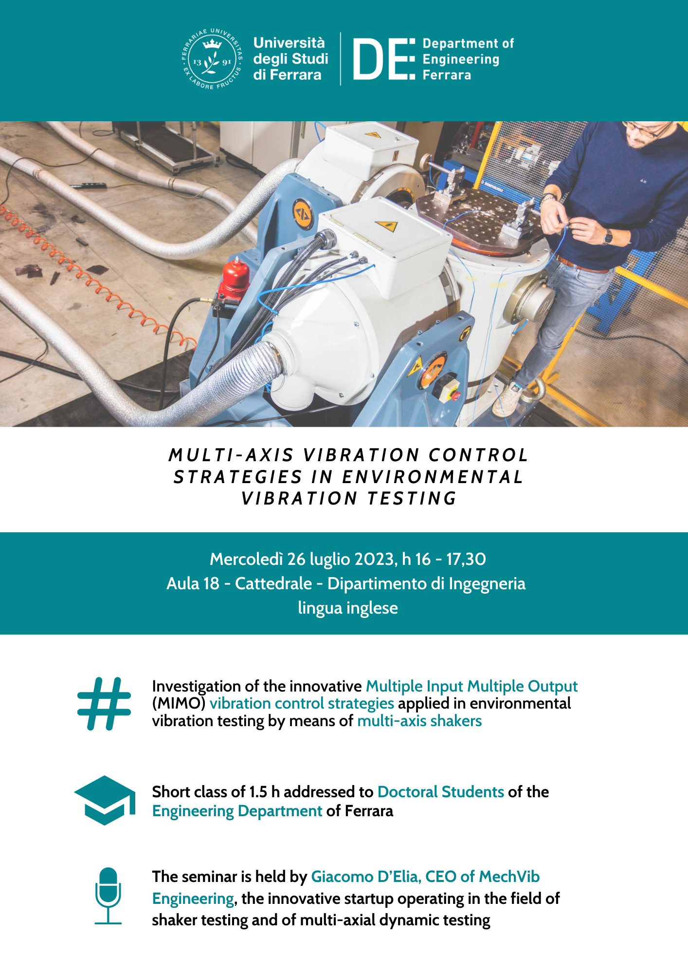 Seminario Sc.Ingegneria | Diagnostics and Monitoring of Mechanical Systems Through Machine Learning Algorithms | 26/07/2023
