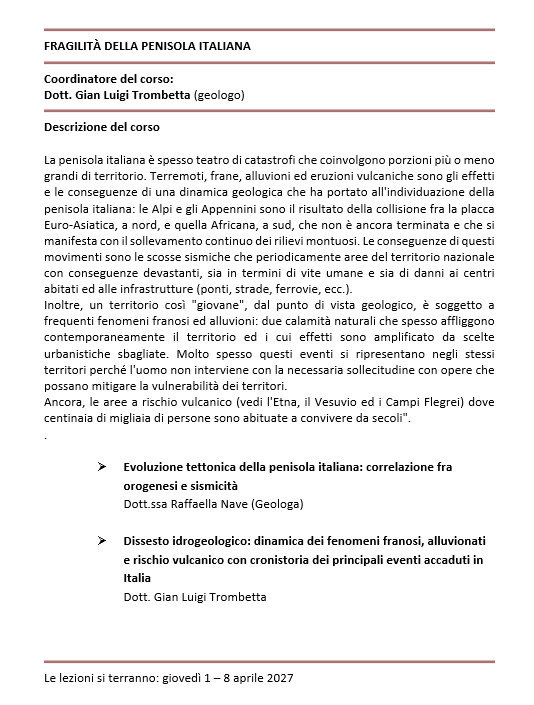 FRAGILITÀ DELLA PENISOLA ITALIANA