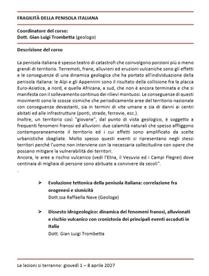 FRAGILITÀ DELLA PENISOLA ITALIANA