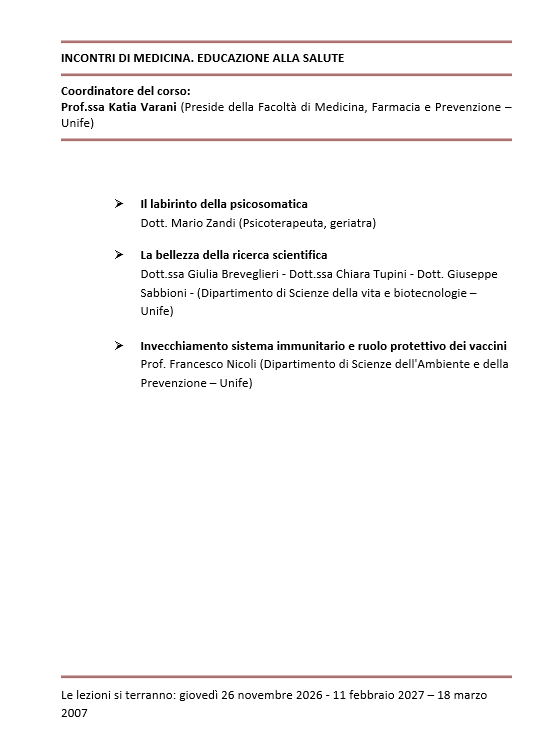 INCONTRI DI MEDICINA. EDUCAZIONE ALLA SALUTE