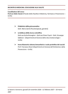 INCONTRI DI MEDICINA. EDUCAZIONE ALLA SALUTE