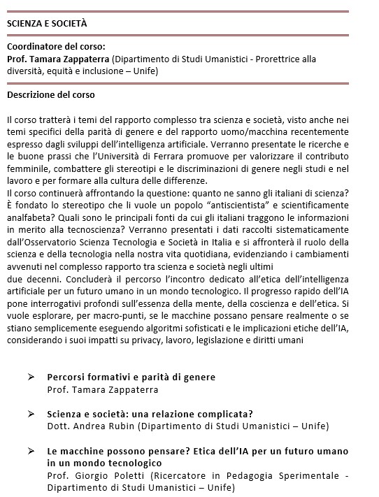 SCIENZA E SOCIETÀ