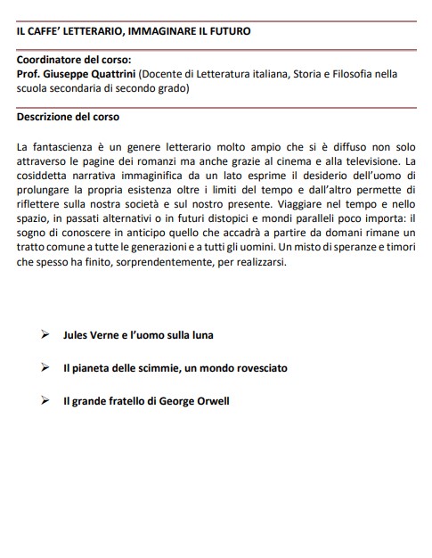 IL CAFFE’ LETTERARIO, IMMAGINARE IL FUTURO