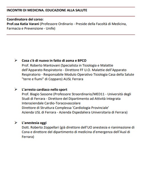 INCONTRI DI MEDICINA. EDUCAZIONE ALLA SALUTE