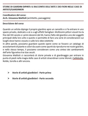 STORIE DI GIARDINI DIPINTI: IL RACCONTO DELL’ARTE E DEI FIORI NELLE CASE DI ARTISTI/GIARDINIERI STORIE DI GIARDINI DIPINTI: IL RACCONTO DELL’ARTE E DEI FIORI NELLE CASE DI ARTISTI/GIARDINIERI
