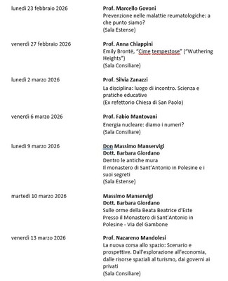 CALENDARIO LEZIONI DAL 23/2/26 AL 13/3/26