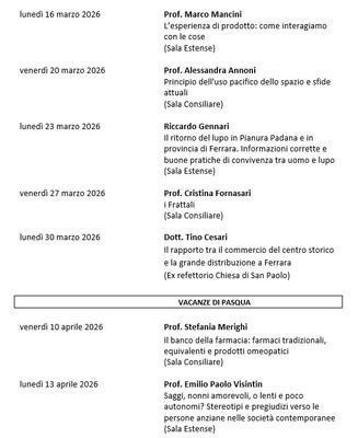 CALENDARIO LEZIONI DAL 16/3/26 AL 13/4/26