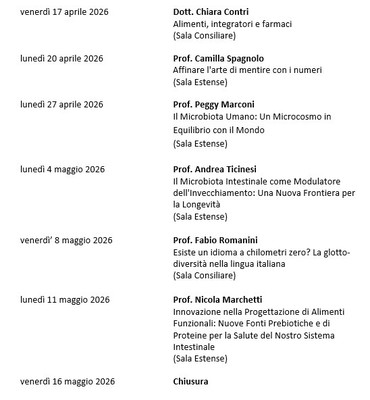 CALENDARIO LEZIONI DAL 17/4/26 AL 16/5/26