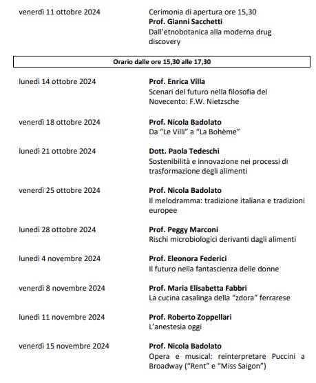 CALENDARIO LEZIONI DAL 11/10/24 AL 15/11/24