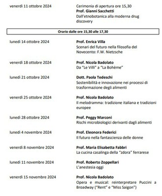 CALENDARIO LEZIONI DAL 11/10/24 AL 15/11/24