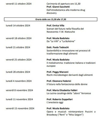 CALENDARIO LEZIONI DAL 13/10/23 AL 10/11/23