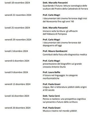 CALENDARIO LEZIONI DAL 18/11/24 AL 20/12/24