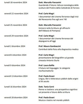 CALENDARIO LEZIONI DAL 13/11/23 AL 11/12/23