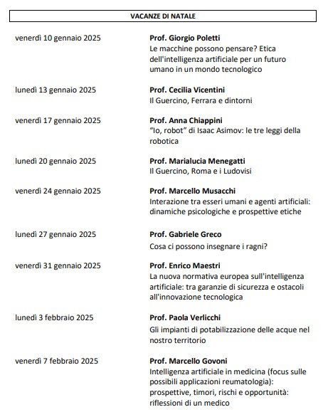 CALENDARIO LEZIONI DAL 10/1/25 AL 7/2/25