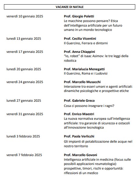 CALENDARIO LEZIONI DAL 15/12/23 AL 29/1/24