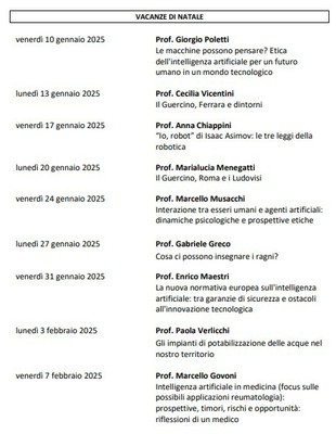 CALENDARIO LEZIONI DAL 10/1/25 AL 7/2/25