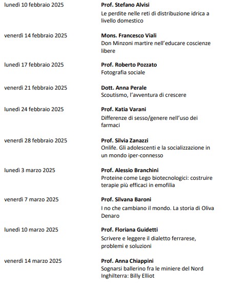 CALENDARIO LEZIONI DAL 10/2/25 AL 14/3/25