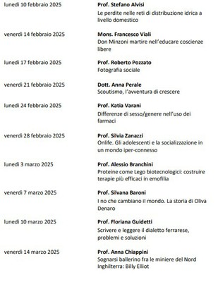 CALENDARIO LEZIONI DAL 10/2/25 AL 14/3/25