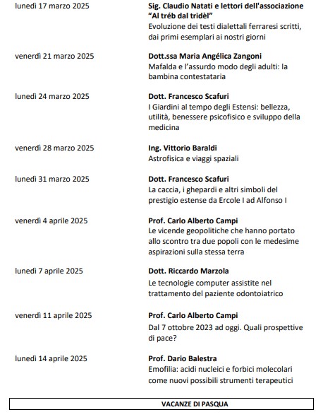 CALENDARIO LEZIONI DAL 8/3/24 AL 12/4/24