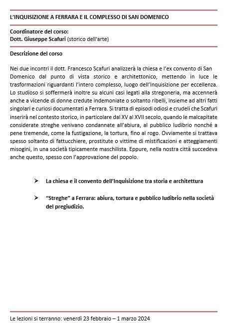 L’INQUISIZIONE A FERRARA E IL COMPLESSO DI SAN DOMENICO