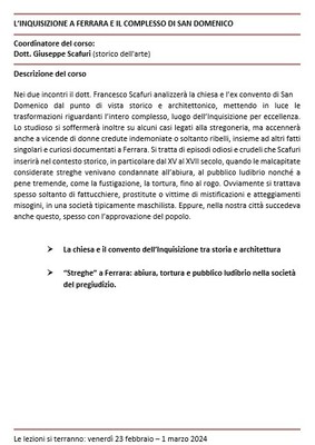 L’INQUISIZIONE A FERRARA E IL COMPLESSO DI SAN DOMENICO