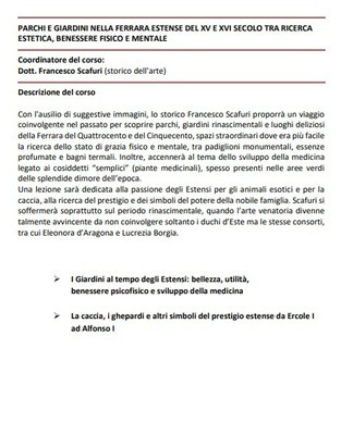 PARCHI E GIARDINI NELLA FERRARA ESTENSE DEL XV E XVI SECOLO TRA RICERCA ESTETICA, BENESSERE FISICO E MENTALE PARCHI E GIARDINI NELLA FERRARA ESTENSE DEL XV E XVI SECOLO TRA RICERCA ESTETICA, BENESSERE FISICO E MENTALE