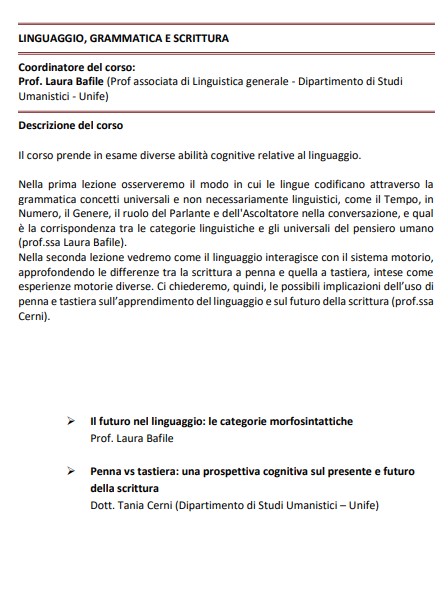 LINGUAGGIO, GRAMMATICA E SCRITTURA