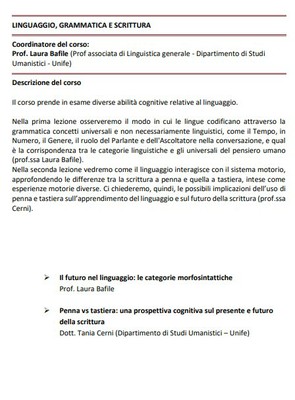 LINGUAGGIO, GRAMMATICA E SCRITTURA