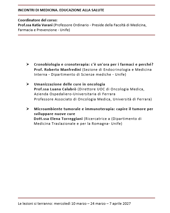 INCONTRI DI MEDICINA. EDUCAZIONE ALLA SALUTE