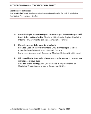INCONTRI DI MEDICINA. EDUCAZIONE ALLA SALUTE