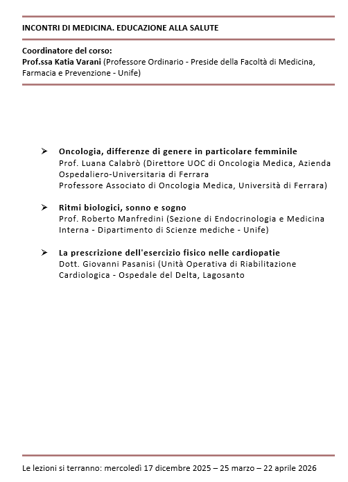 INCONTRI DI MEDICINA. EDUCAZIONE ALLA SALUTE