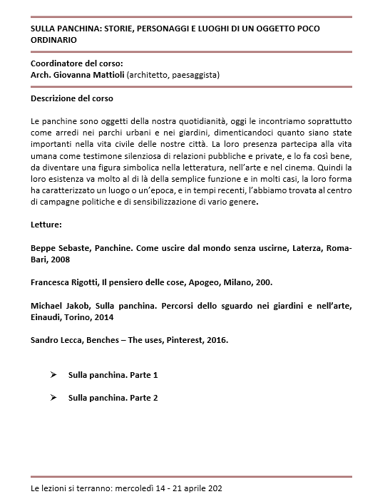 SULLA PANCHINA: STORIE, PERSONAGGI E LUOGHI DI UN OGGETTO POCO ORDINARIO