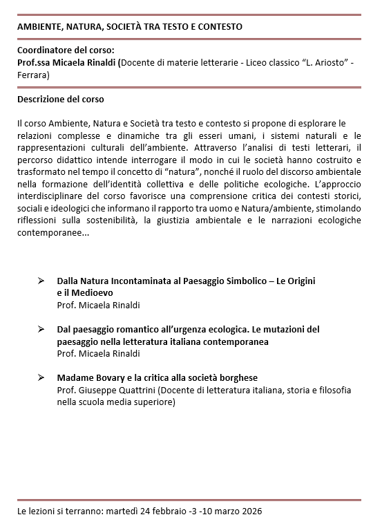 AMBIENTE, NATURA, SOCIETÀ TRA TESTO E CONTESTO 