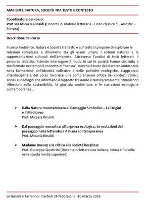 AMBIENTE, NATURA, SOCIETÀ TRA TESTO E CONTESTO 