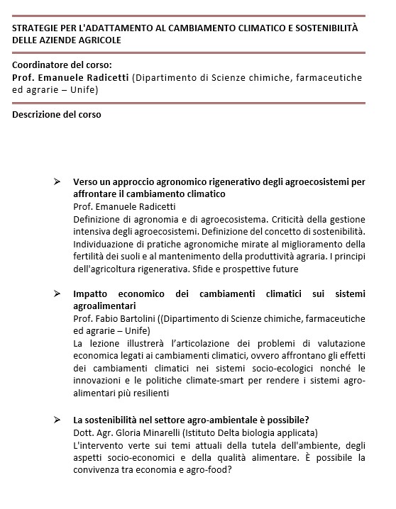 STRATEGIE PER L'ADATTAMENTO AL CAMBIAMENTO CLIMATICO E SOSTENIBILITÀ DELLE AZIENDE AGRICOLE