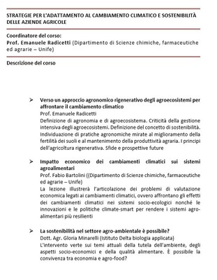 STRATEGIE PER L'ADATTAMENTO AL CAMBIAMENTO CLIMATICO E SOSTENIBILITÀ DELLE AZIENDE AGRICOLE