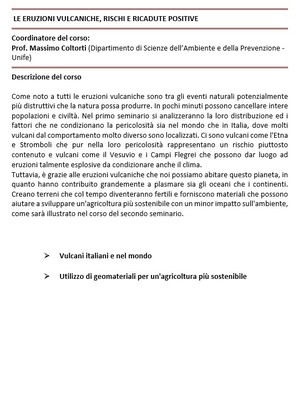 LE ERUZIONI VULCANICHE, RISCHI E RICADUTE POSITIVE 