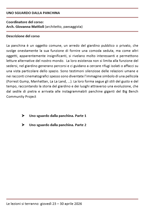UNO SGUARDO DALLA PANCHINA